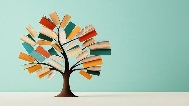 A tree made of books with each leaf representing a unique script or symbol