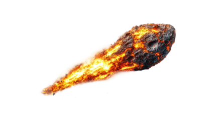 massive fireball asteroid falling diagonally from earth png