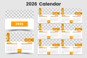 desk Calendar Template 2026 . The week starts on Sunday. Set of 6 calendar pages.