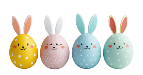 Colorful Decorative Easter Eggs with Bunny Ears and Smiling Faces