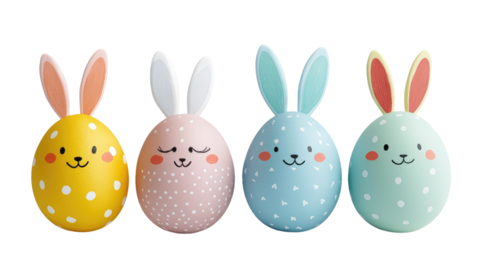 Colorful Decorative Easter Eggs with Bunny Ears and Smiling Faces