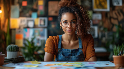 Fototapeta premium A job seeker using sticky notes and diagrams to map out their career goals in a home office