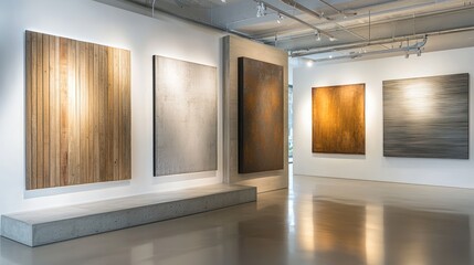 Reclaimed wood and brushed metal panels featured in a softly lit showroom.