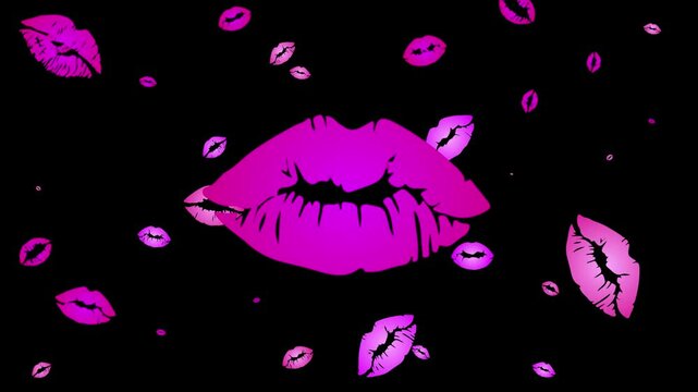 Pink Kissing Lips on transparent background. Various Kiss overlays with alpha Channel.