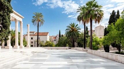 Ancient Ruins and Palm Trees in Sunny City