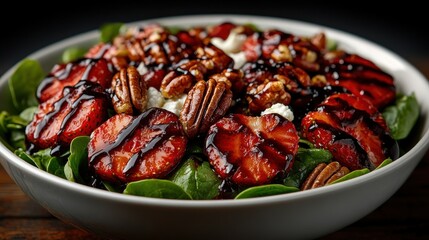 Fresh Spinach and Strawberry Salad with Pecans and Balsamic Glaze