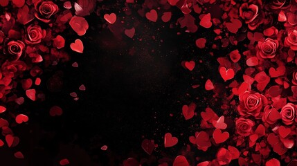Romantic Red Roses and Hearts Background