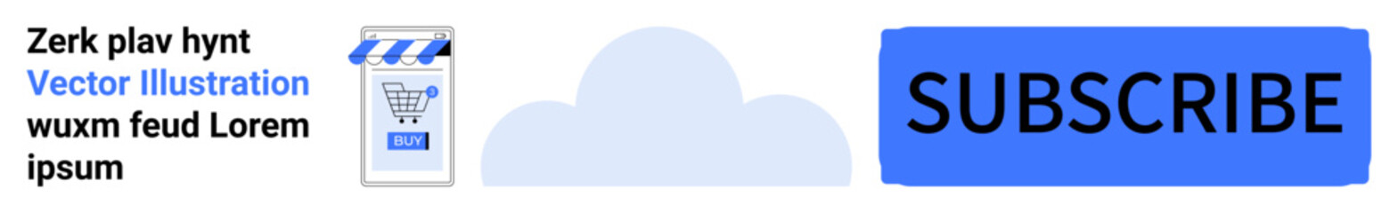 Shopping cart next to a large SUBSCRIBE button. Ideal for online stores, e-commerce, newsletters, digital marketing, user engagement, call-to-action, website banners. Landing page