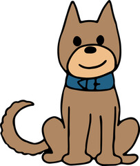 happy smiling brown dog in blue collar sits and looks at camera in a friendly manner