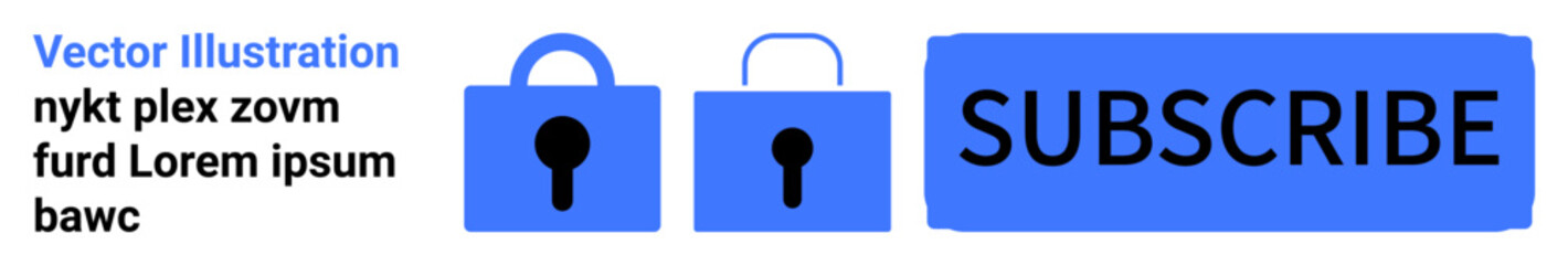 Locked padlock icons with the word SUBSCRIBE on a blue button and sample text emphasizing security and restricted access. Ideal for website security, membership sites, data protection, email signup
