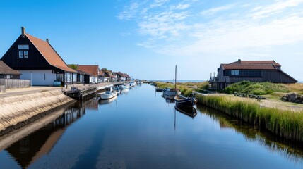 Fototapeta premium Coastal Village Canal with Boats