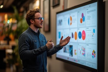 Creative professionals present the client with brand visual assets, along with brand style guidelines, logo options, and on-screen website mockups.