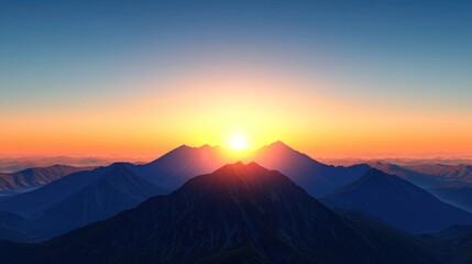 Sunrise over majestic mountains with a vibrant sky.