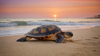 Daybreak Odyssey: A Loggerhead Turtle's Nesting Ceremony