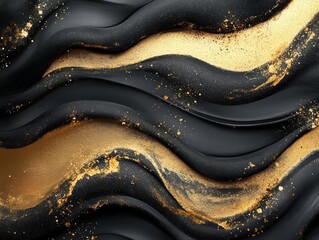 Obraz premium Abstract black and gold composition, dark matte textures with fluid golden lines, creating a sense of luxury and mystique.