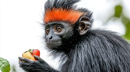 Obraz premium Playful monkey enjoying fruit in nature close-up photography wildlife environment