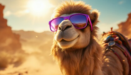 Camel in Sunglasses Desert Adventure