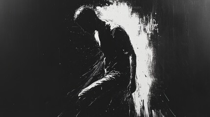 Abstract shadows and light, with stark contrasts, fluid lines, and minimal elements set against a pitch-black background.