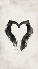 Two hands that are making a heart shape paper adult ink.