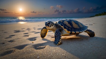 Freedom Awaits: A Loggerhead Hatchling's Journey Under the Stars