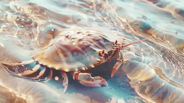 horseshoe crab in the style of ghostly ethereal seamless looping overlay 4k virtual video animation background