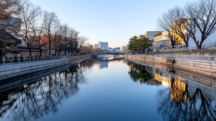 Obraz premium Calm Canal at Sunset