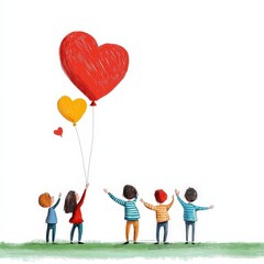 Obraz premium Children releasing balloons shaped like letters from various scripts