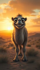 Fototapeta premium Joyful Camel at Sunset in the Desert