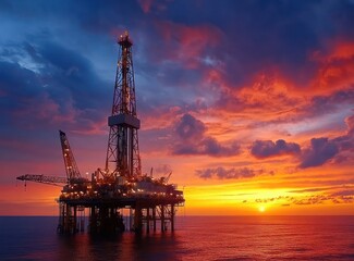 Obraz premium oil and gas drilling rig at dusk with a beautiful sky