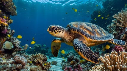 Obraz premium Tranquility Underwater: A Loggerhead Turtle's Sanctuary