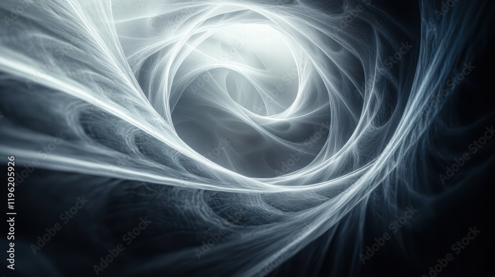 Wall mural dark abstract vortex with spiraling light trails and contrasting shadows, creating an illusion of de