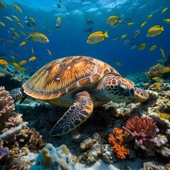 Obraz premium Undersea Serenity: The Loggerhead Turtle's Resting Grounds