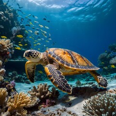 Obraz premium Haven Beneath the Waves: A Loggerhead Turtle's Resting Place