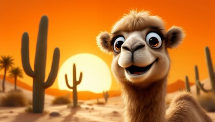 Fototapeta premium Cheerful Camel at Sunset in the Desert