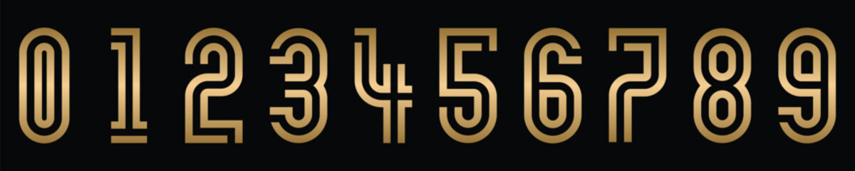 Printcreative collection of number 1 to 10 logo designs. vector illustration with gold numbers and black background, abstract numbers