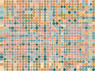 Fototapeta premium Evenly spaced circular dots forming a grid, but some dots grow larger or connect to nearby dots in flat pastel colors