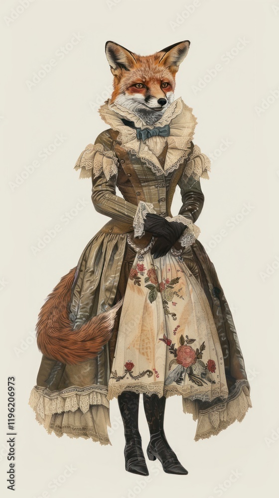 Canvas Prints Fox costumes wearing victorian fashion outfit animal dress human.