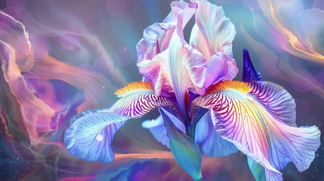 horseshoe iris in the style of ghostly ethereal flowers seamless looping overlay 4k virtual video animation background