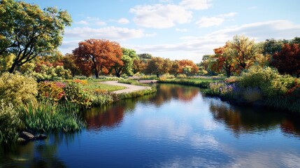 Autumn Lake in a Park