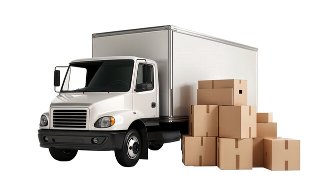 Delivery truck with cardboard boxes