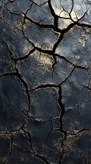 Dark textured design with cracked earth patterns and deep shadows, creating a rugged, aged aesthetic, evoking a sense of time and history.