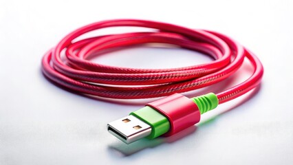 Fototapeta premium Isolated Charger Photography: Minimalist Power Cable Images, Electric Device Charging Stock Photos