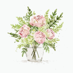 Fototapeta premium Pink-green watercolor flower arrangement collection