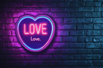 Obraz premium Ellipse Neon Light Frame with Love Sign in front of brick wall. 3d Rendering