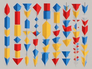 Fototapeta premium Arrow shapes pointing in various directions, with alternating colors like red, yellow, and blue