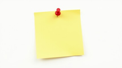 Yellow sticky note with red pin on white background, sticky note, yellow, red pin, isolated