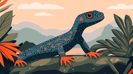 Vibrant gecko on tropical branch