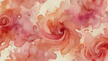 An enchanting romantic-themed abstract illustration featuring watercolor-inspired swirls in pink, peach, and cream tones, layered with faint outlines of roses and hearts that appear to float gently