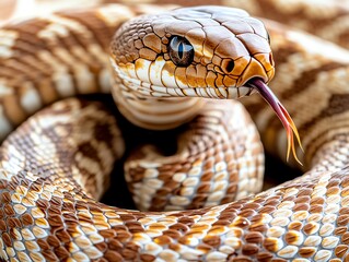Close-up of a coiled brown snake