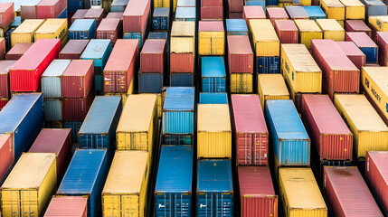 Fototapeta premium Colorful Shipping Containers at a Port, cargo containers, harbor, logistics, transportation, global trade